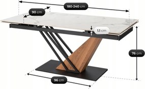 Stół Rozkładany Prostokątny REX 2 180-240 cm Ceramiczny Biały Marmur/Czarny do Jadalni Nowoczesny Loft