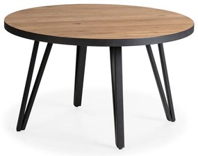 Czarny okrągły stolik z blatem w dekorze dębu ø 80 cm Sindi – Marckeric