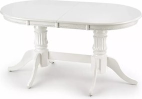 Biały stół Celeste 150-190x90 – elegancki owalny rozkładany stół z MDF lakierowanego na drewinaych rzeźbionych nogach