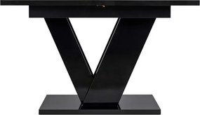 Zestaw Stół Prostokątny Rozkładany CLARK 120-160 cm Czarny Połysk i 4 Krzesła Tapicerowane RICK Szare Welurowe