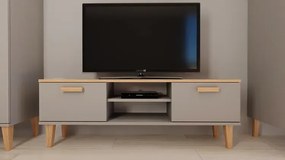 Skandynawska szafka RTV na dębowych nóżkach szary + hikora - Avec 5X 120cm