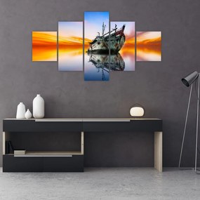 Obraz - Wschód słońca nad wrakiem łodzi (125x70 cm)