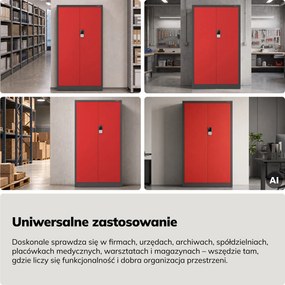 Szafa biurowa metalowa z zamkiem na szyfr antracytowo-czerwona, 900x1850x400 mm: DANIEL