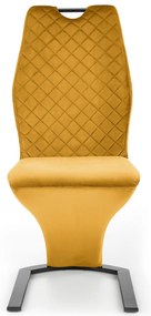 K442 krzesło musztardowy, na płozach, uchwyt do przenoszenia, velvet, welur