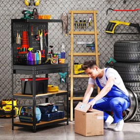 HOMCOM Stół warsztatowy 80 x 40,5 x 155 cm z panelem perforowanym, hakami, szufladą, 2 półkami do warsztatu, czarny