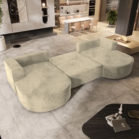 Masseno Narożnik VEZZO z funkcją spania i pojemnikiem na pościel Narozniki U, Rozkładana sofa - Kremowy, MONOLITH 04