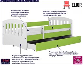 Łóżko dziecięce z szufladą i materacem Pinokio 2X 80x140 - zielone