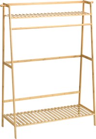 HOMCOM Wieszak z bambusa, 2 haczyki, drążek, 2 półki, 114 x 40 x 139 cm