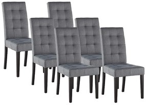 Komplet 6 krzeseł VILLOSA - Szara tkanina + Ciemne drewniane nogi