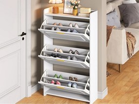 Szafa na buty 70x24x120 cm - 3 drzwi uchylne - 6 przegródek - MDF i płyta wiórowa - Biały