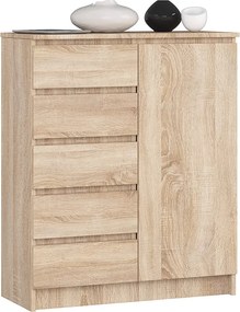 Komoda AKORD K80 Dąb Sonoma 80 cm 1 drzwi 5 szuflad kolor Dąb Sonoma mat 3 półki 80x35x97 cm