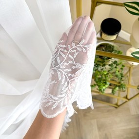Firana z haftem na dole opalizująca nić biała elegancka - wys. 300 cm