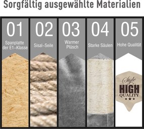 PawHut Drapak dla kota 170cm z domkiem i platformami do wypoczynku Sizalowy słupek Szary | Aosom PL