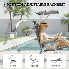 Outsunny Składany leżak ogrodowy z poduszką, regulowanym daszkiem i 6-stopniową regulacją oparcia, 62 x 68 x 79 cm, ciemnoszary | Aosom PL