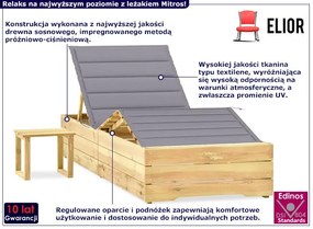 Drewniany leżak z szarą poduszką i stolikiem - Ogebis