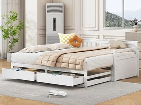 Łóżko piętrowe 90/180x190cm z litego drewna - 2 szuflady na kółkach - Białe