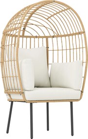 Outsunny Fotel Rattanowy w Kształcie Jaja z Zdejmowaną Poduszką 95 x 80 x 155 cm Beżowy