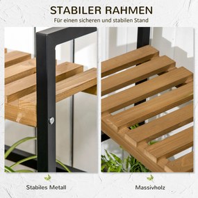 Outsunny Stojak na Kwiaty Drewniany z 3 Poziomami i Haczykami Naturalny Schody Kwiatowe 80x36x174cm | Aosom PL