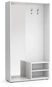 Wieszak ścienny BORDER z półką na buty i lustrem, 2 haczyki, biała/biała