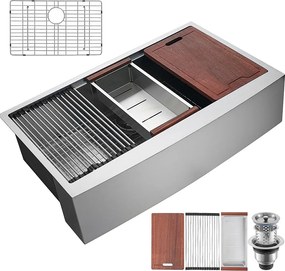 Zlew kuchenny SucceBuy Zlew Kuchenny w Stylu Rustykalnym 304 ze Stali Nierdzewnej Podblatowy Jednokomorowy 76 x 56 x 23 Cm