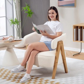 HOMCOM Nowoczesny fotel tapicerowany, obicie z polaru, fotel akcentowy z podłokietnikami, drewniane nogi, metalowa rama, Biały