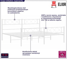 Białe nowoczesne metalowe łóżko małżeńskie 200x200 cm - Espux