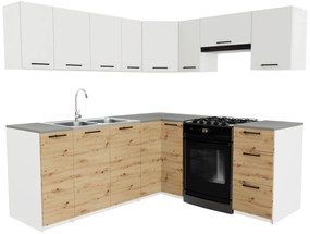 Narożny komplet mebli kuchennych dąb artisan + biały A0-F80