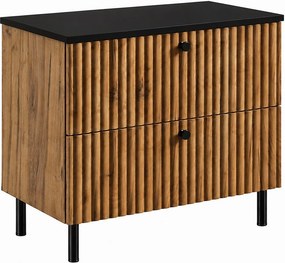 Szafka łazienkowa stojąca z blatem 80, dąb craft złoty + blat czarny, uchwyty w trzech kolorach, nogi czarne, 80 x 44,4 x 73,6 cm
