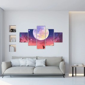 Obraz - Kobieta i pies w pełni księżyca (125x70 cm)