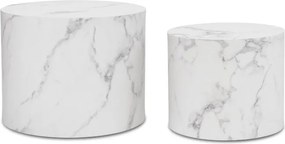 Zestaw Stolików Kawowych LEILA 38 cm/48 cm Biały Marmur Nowoczesny Glamour