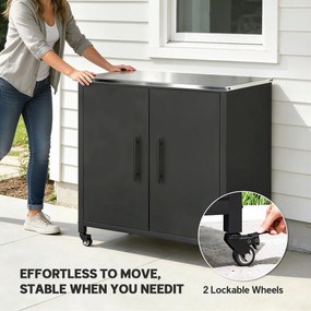 Outsunny Szafka ogrodowa z blatem do przesadzania, powierzchnią roboczą ze stali nierdzewnej, wyjmowaną półką, magnetycznymi drzwiami i kółkami | Aosom PL