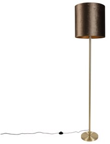 Lampa podłogowa mosiężna z welurowym abażurem brązowym 40cm - Simplo klasyczny/Antyczny Oswietlenie wewnetrzne