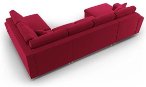 Czerwony aksamitny rozkładany/ze schowkiem narożnik (prawostronny/w kształcie litery U) Kyoto – Cosmopolitan Design
