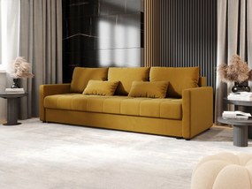 Musztardowa rozkładana sofa welurowa z pojemnikiem D9-A56