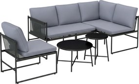 Outsunny Zestaw mebli ogrodowych lounge, 4-5 osób, kanapa dwuosobowa, stolik, krzesło, grube poduszki, siatkowe siedziska | Aosom PL