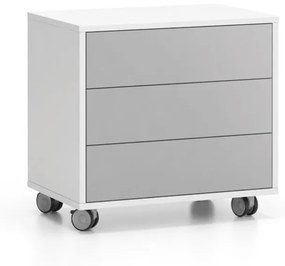 Szafka na kółkach, 3 szuflady White LAYERS, 600x400x575 mm, biały / szary