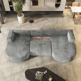 Masseno Narożnik VEZZO z funkcją spania i pojemnikiem na pościel Narozniki U, Rozkładana sofa - Jasnoszary, MONOLITH 84