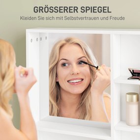 HOMCOM Toaletka z Lustrami, Szafa, 3-stopniowa Półka Boczna, Płyta Wiórowa, Biała