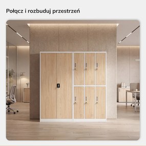 Szafa metalowa wielofunkcyjna biała / dąb sonoma: Eco Design DAWID, 900 x 1850 x 450 mm