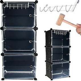 Modułowa Półka na Buty Czarna 6 Półek 93x44,5x30cm - Oszczędność Miejsca, Łatwe Montaż, Otwierane Drzwi