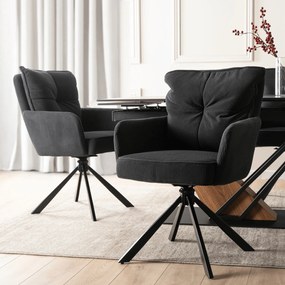 Krzesło Tapicerowane Obrotowe do Salonu CITY Czarne Sztruksowe Nowoczesne