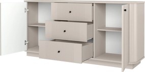 Komoda Vesper 160 cm z szufladami na cokole - kaszmir / czarne uchwyty