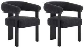 Zestaw 2 krzeseł z podłokietnikami z bukli i drewna kauczukowego - Czarny - LIVELIA marki Pascal Morabito