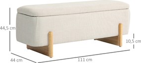 HOMCOM Taboret z Miejscem do Przechowywania, Ławka z Wyściółką z Pianki, Imitacja Lnu, 111 x 44 x 44,5 cm, Kremowy | Aosom PL
