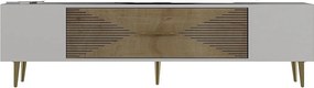 Stojak pod telewizor – 150 cm x 48,2 cm x 29,6 cm – Dąb szafirowy, biały i złoty – Płyta wiórowa pokryta melaminą