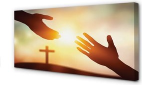 Fotoobraz na płótnie Dwie Dłonie przed Krzyżem