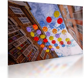 Obraz na szkle kolorowych parasoli (70x50 cm)