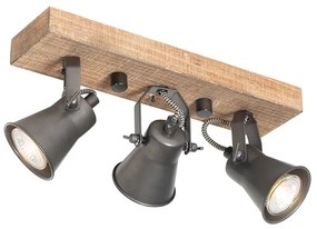 Rustykalny reflektor czarny z drewnem 3-światła regulowany - Jelle