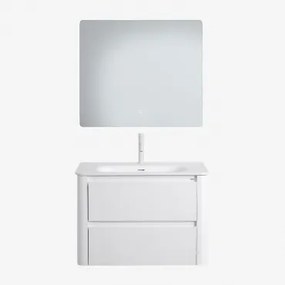 Zestaw Wiszących Mebli Łazienkowych 80x50 Cm Z Drewna Zintegrowany Z Umywalką Egerton Biała & Prostokątny Led I - Sklum