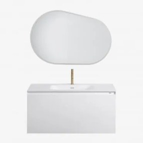 Zestaw Wiszących Mebli Łazienkowych Zintegrowany Z Umywalką Macrae Biała & Owalna Lampa Led I Przeciwmgielna 100x80 Cm Riben & Szczotkowane Złoto ↑20